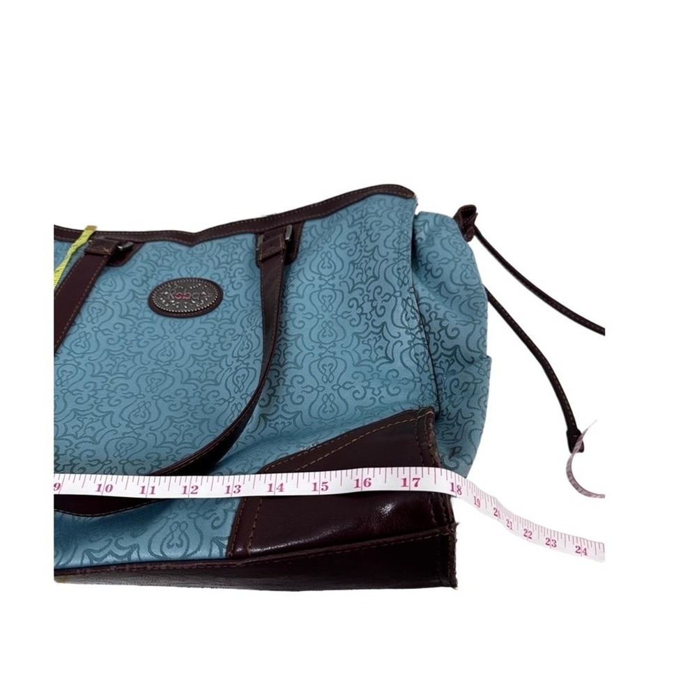 Reba Teal Dark Brown Trim Patterned Zip Sholder Bag Tote *see imperfections - Picture 8 of 15